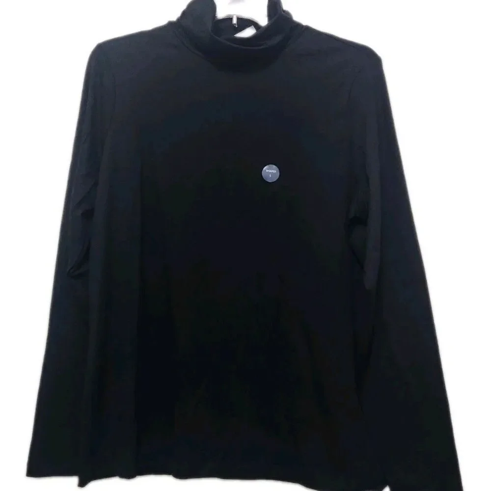 Lands End Womens Turtleneck Top Large Shaped Fit Black Long Slv Lightweight NWT